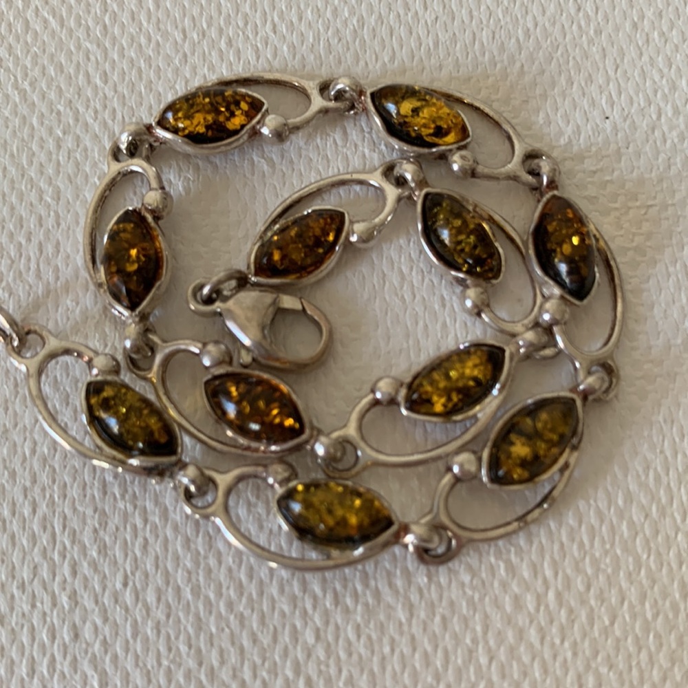 Green Amber In Sterling Silver Bracelet